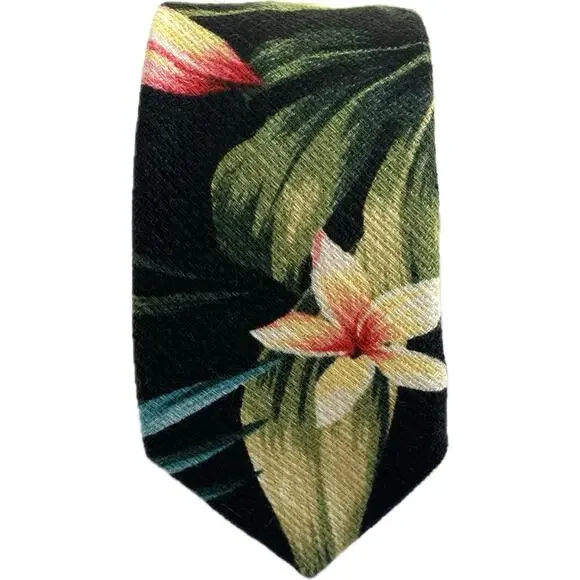 POCKET SQUARE CLOTHING PSC The Kaleo Black Tropical Slim Tie Floral Linen Beachy - Picture 3 of 8